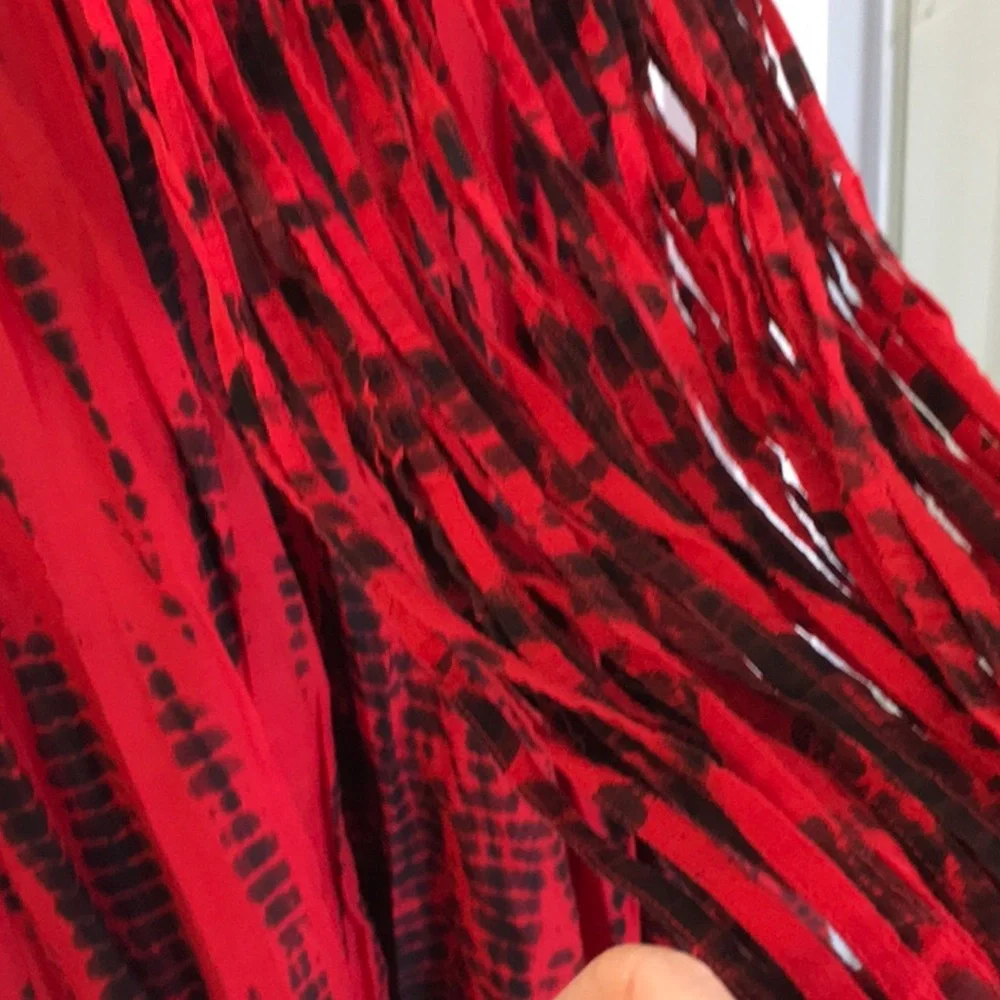 Michael Kors Fringe Weave Sleeveless V Neck Maxi Dress Red and Black size XS